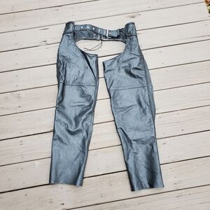 Vintage 90s y2k Unik Black Leather Moto Motorcycle‎ Biker Adjustable Chaps Lg